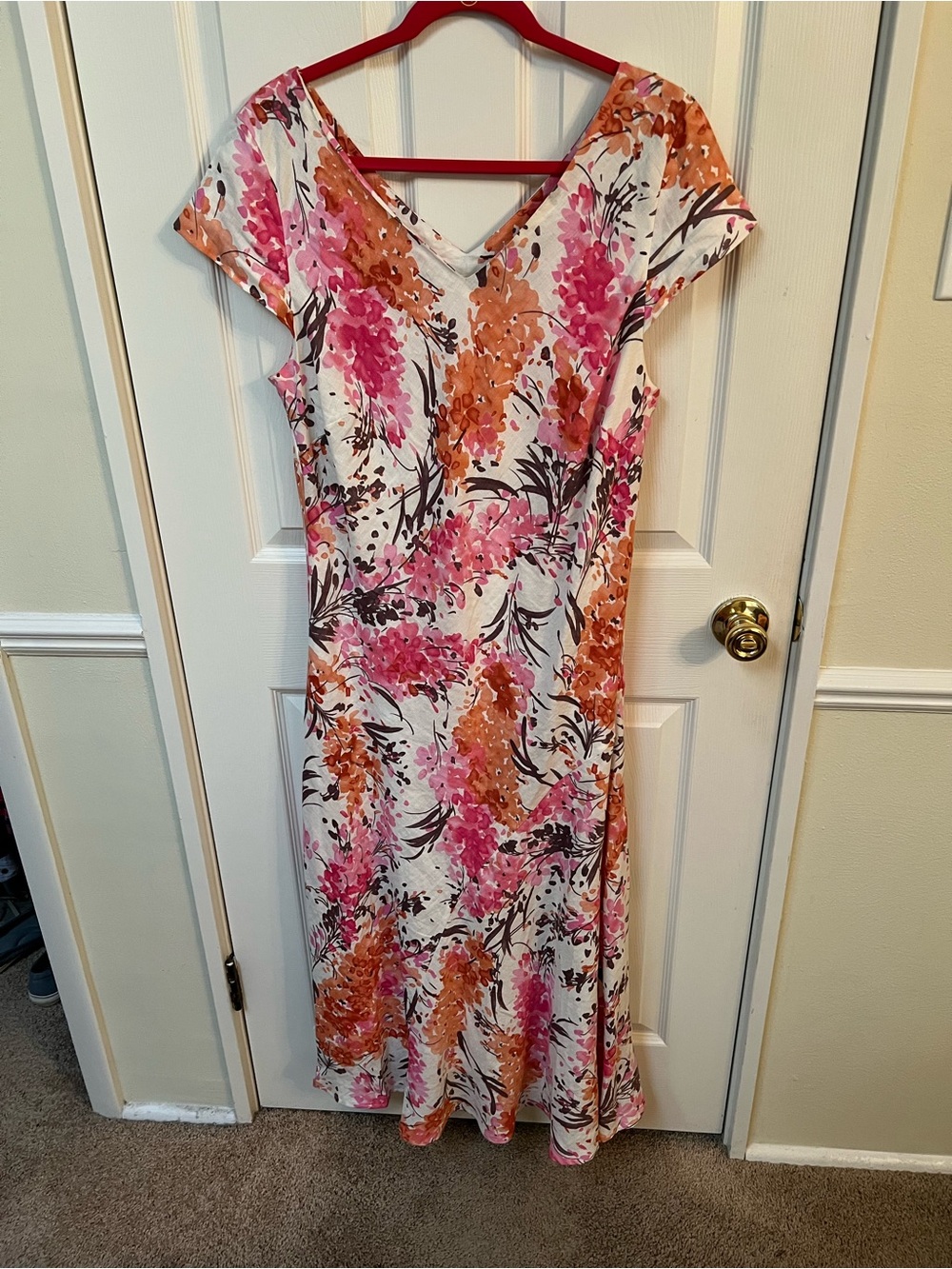 Floral V-Neck Maxi Dress in Pink & Orange